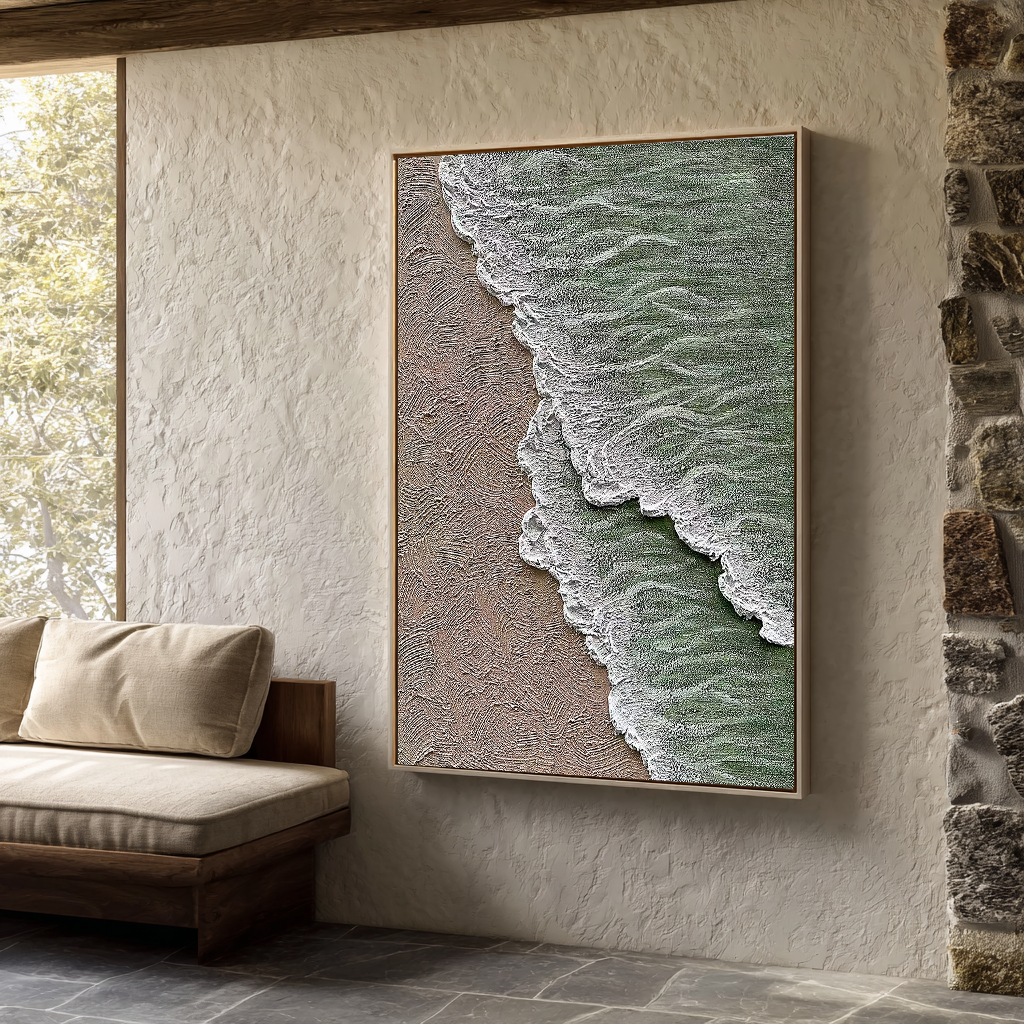 Ocean Ripples – Wabi-Sabi Sand and Wave Relief Texture Painting | Coastal Modern Living Room & Bedroom Art