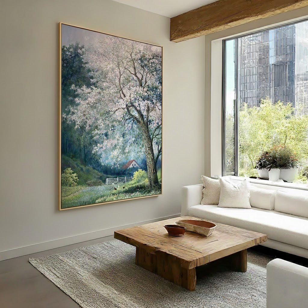 Spring Pastoral – Impressionist Flowers and Cottage Landscapes Painting | Rustic-Style Bedroom Art