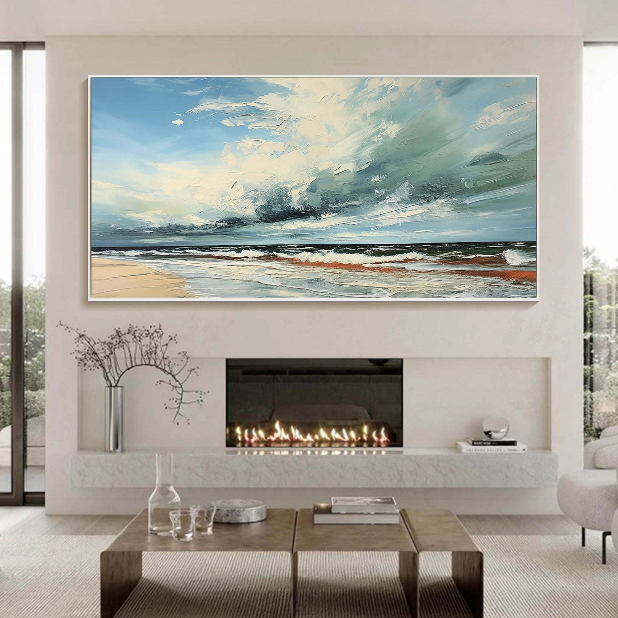 Ocean Storm – Modern Coastal Impasto Relief Texture Painting | Coastal Modern Living Room & Bedroom Art