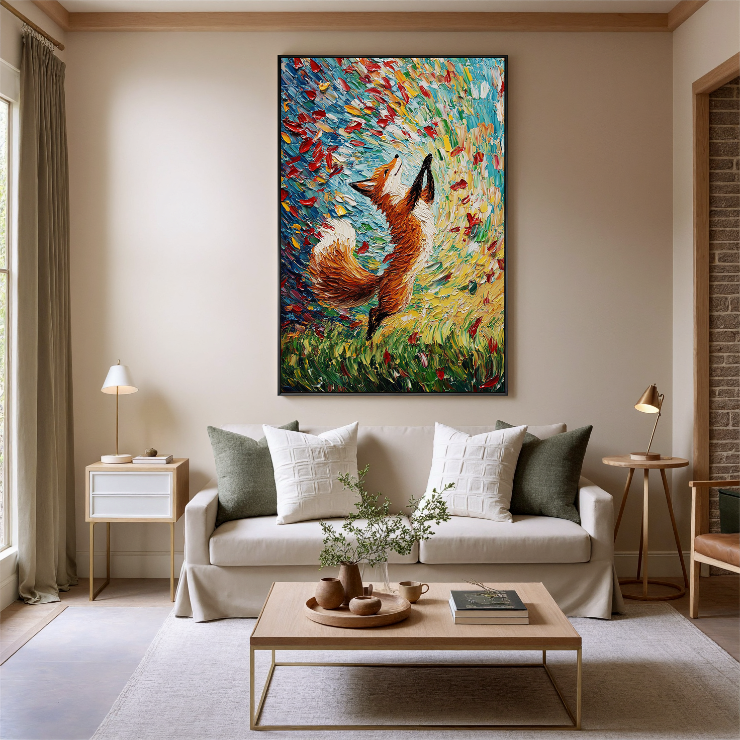 Autumn Dance – Textured Impressionist Fox Painting | Vibrant Whimsical Living Room Art