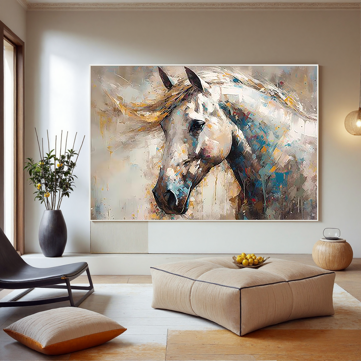 Vivid Stallion – Colorful Palette Knife Animal Abstract Painting | Bold Abstract Palette Knife Living Room Art