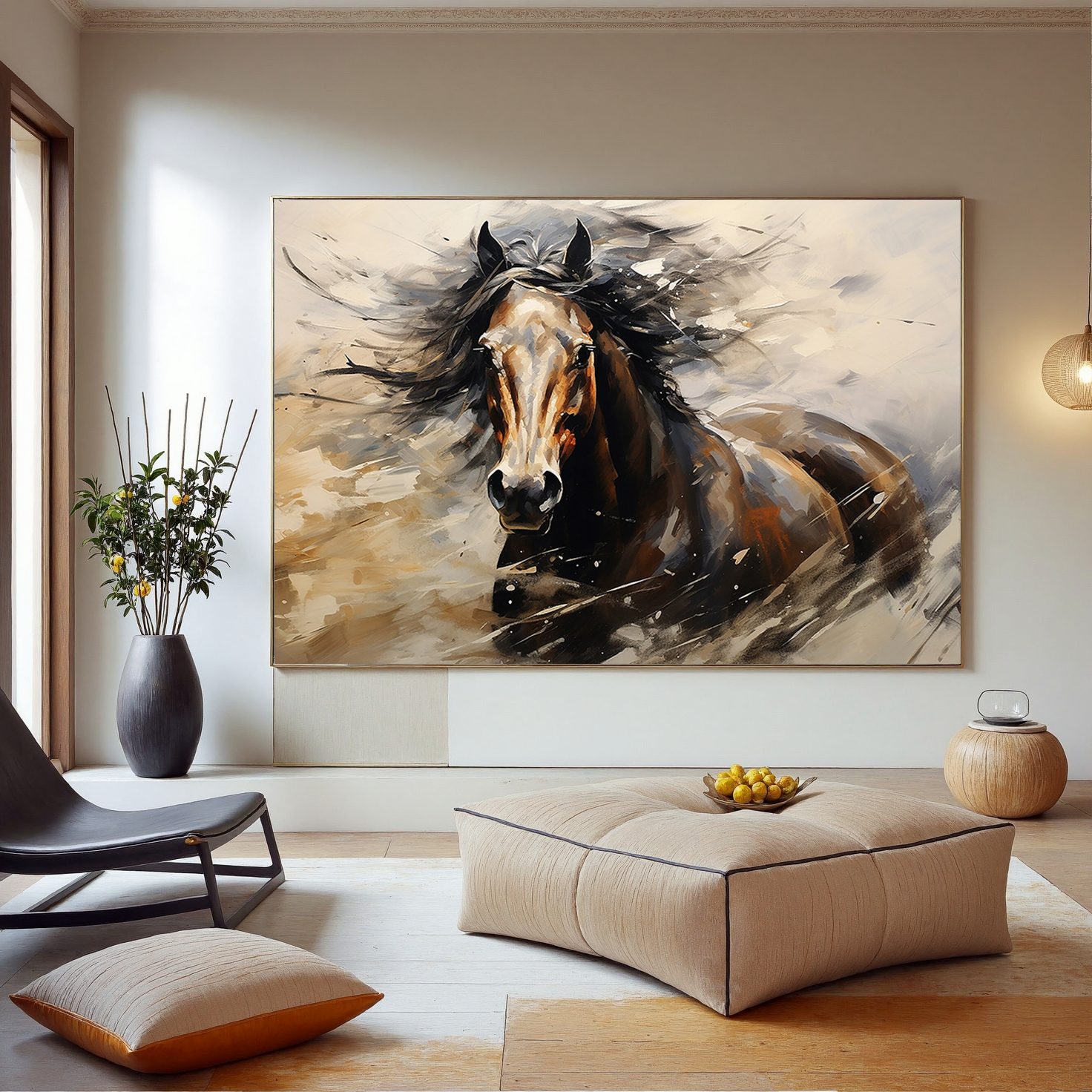 Dark Stallion – Modern 3D Animal Portrait Canvas Texture Painting | Bold Expressionist Living Room & Dining Room Art