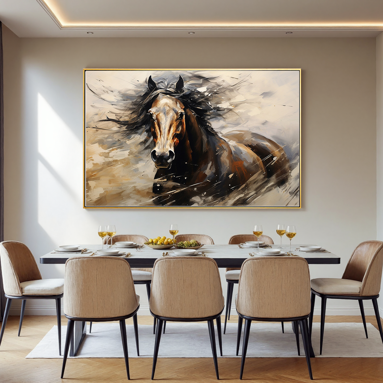 Dark Stallion – Modern 3D Animal Portrait Canvas Texture Painting | Bold Expressionist Living Room & Dining Room Art