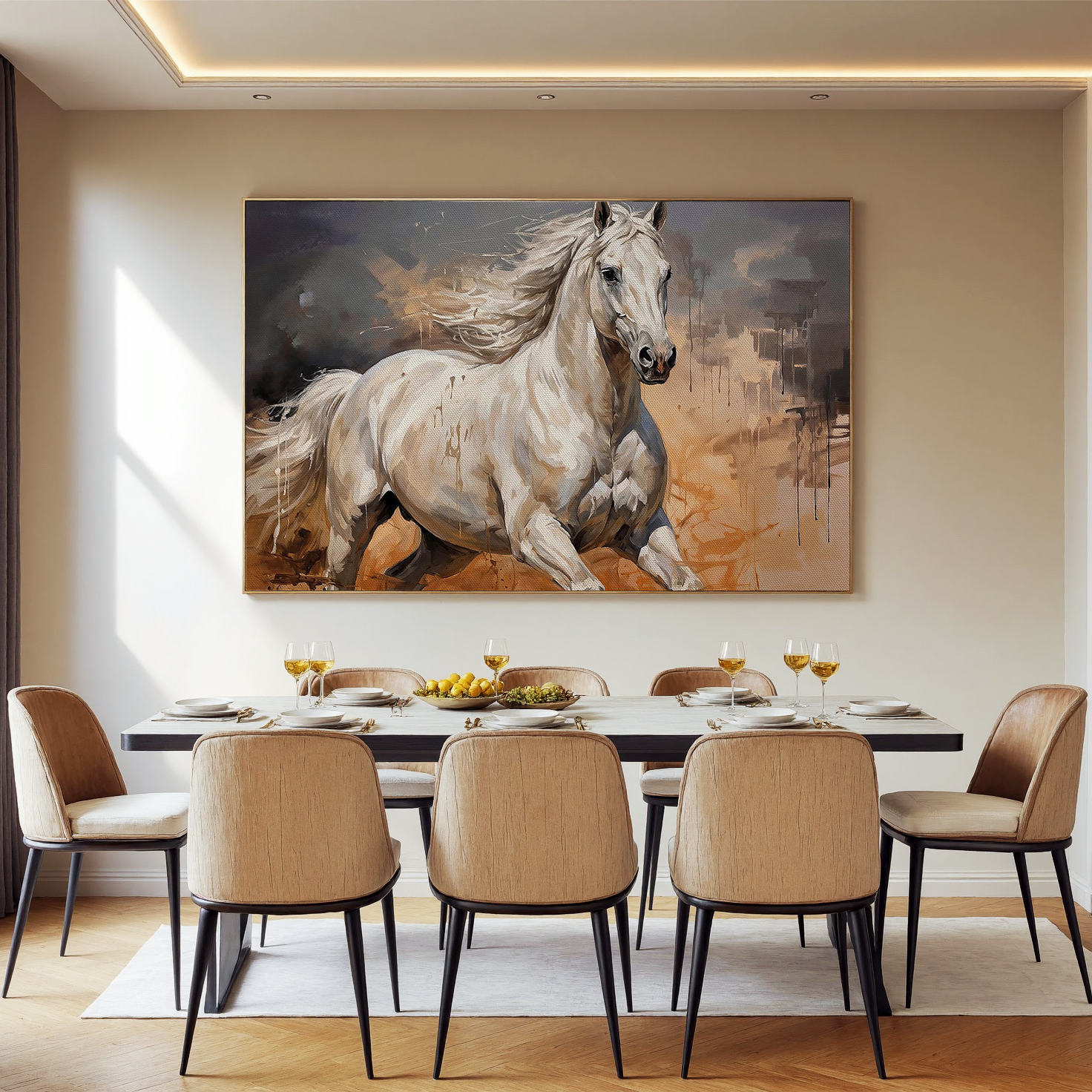 White Gallop – 3D Palette Knife Animal Texture Painting | Modern Abstract Living Room & Office Art