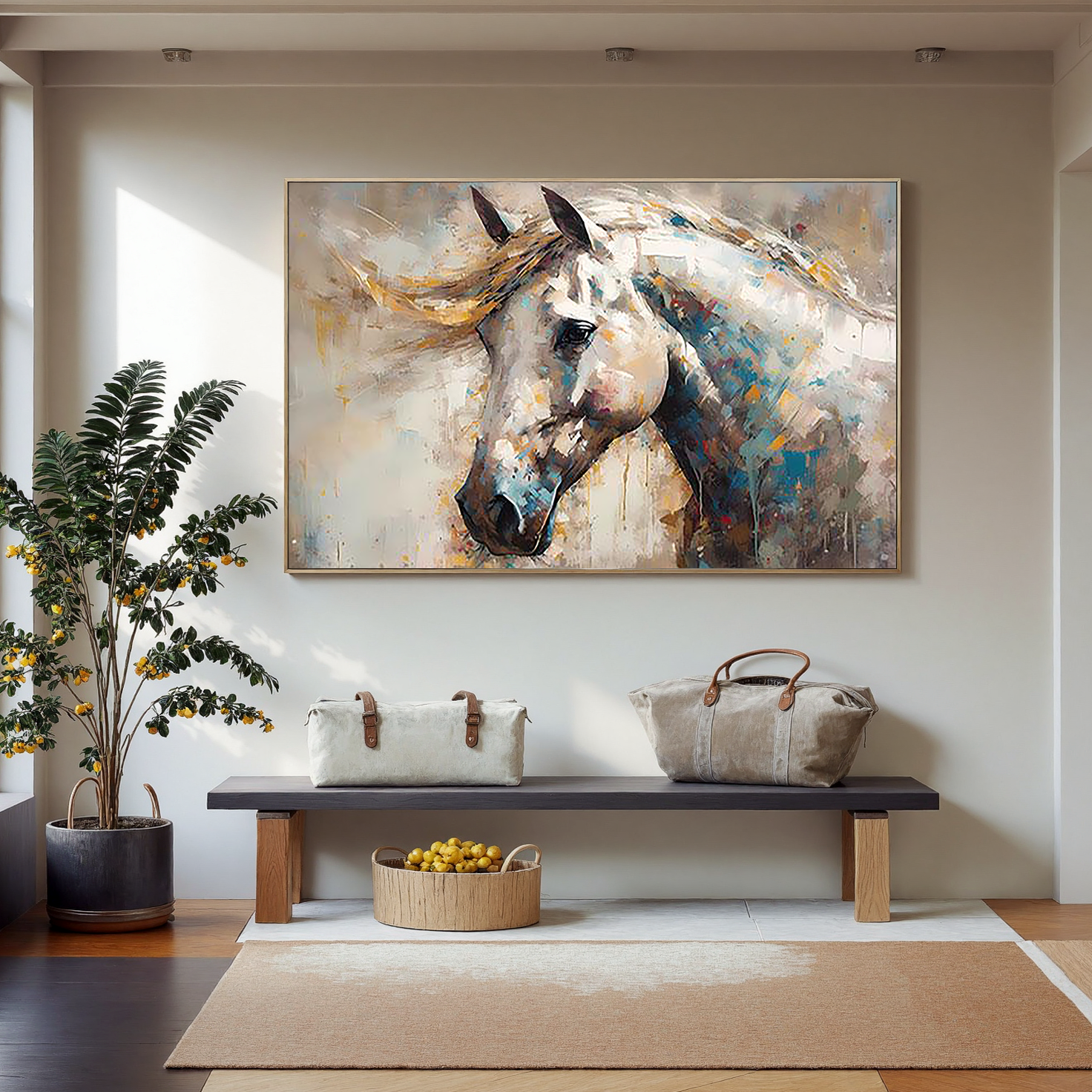 Vivid Stallion – Colorful Palette Knife Animal Abstract Painting | Bold Abstract Palette Knife Living Room Art