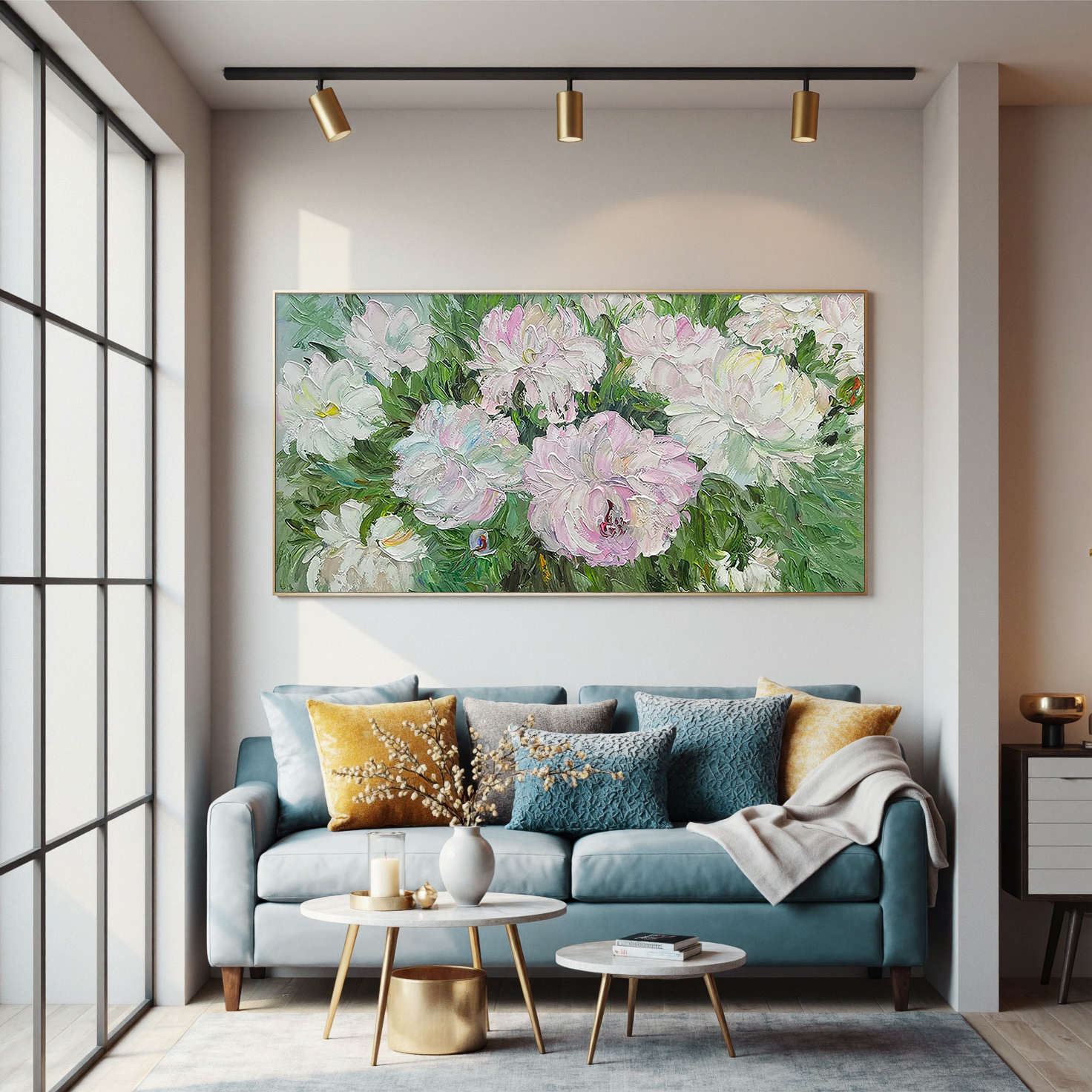 Spring Bloom – Pink & White Impasto Peony Floral Painting | French Vintage Bedroom Romantic Art