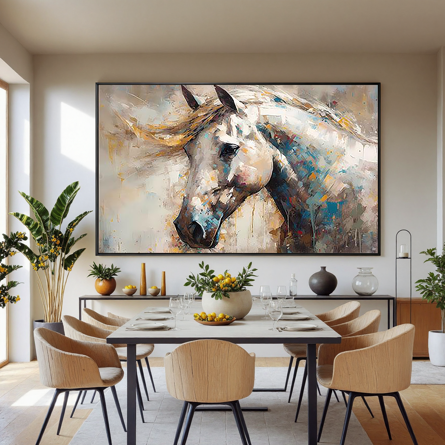 Vivid Stallion – Colorful Palette Knife Animal Abstract Painting | Bold Abstract Palette Knife Living Room Art