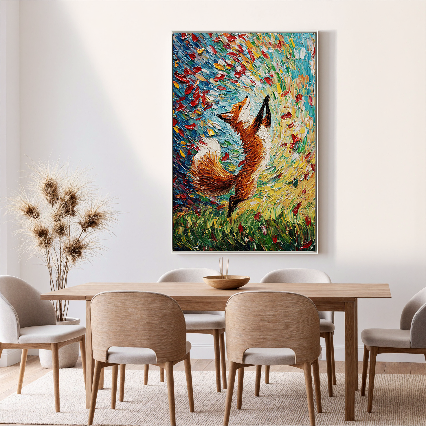 Autumn Dance – Textured Impressionist Fox Painting | Vibrant Whimsical Living Room Art