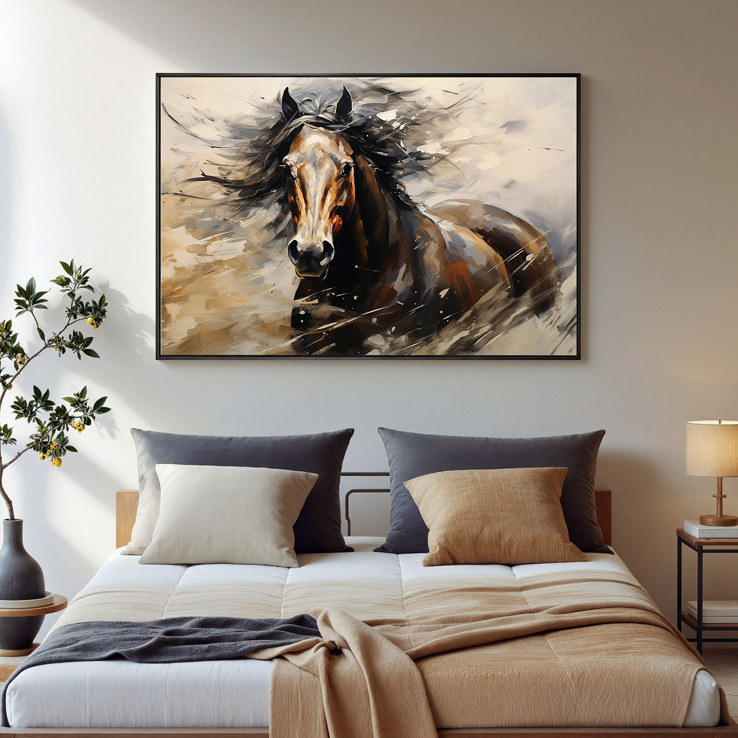 Dark Stallion – Modern 3D Animal Portrait Canvas Texture Painting | Bold Expressionist Living Room & Dining Room Art