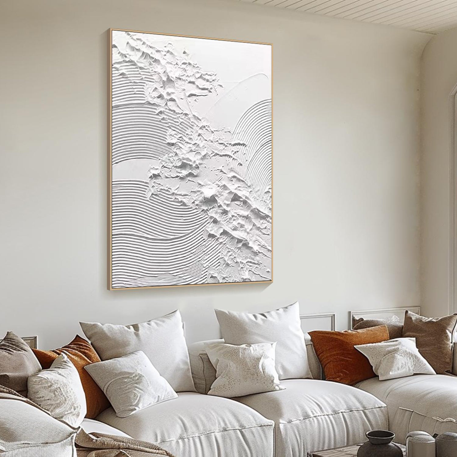 Pure Dimension – Minimalist Pure White Linear Abstract Plaster Relief Painting | Minimalist Sculpted Plaster Gallery Art