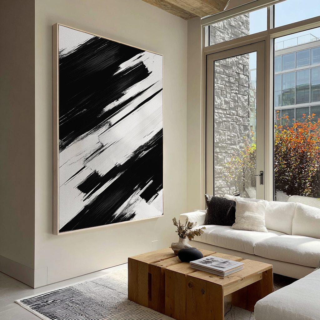 Striking Noir – Bold Black & White Abstract Abstract Painting | Bold Abstract Palette Knife Living Room Art