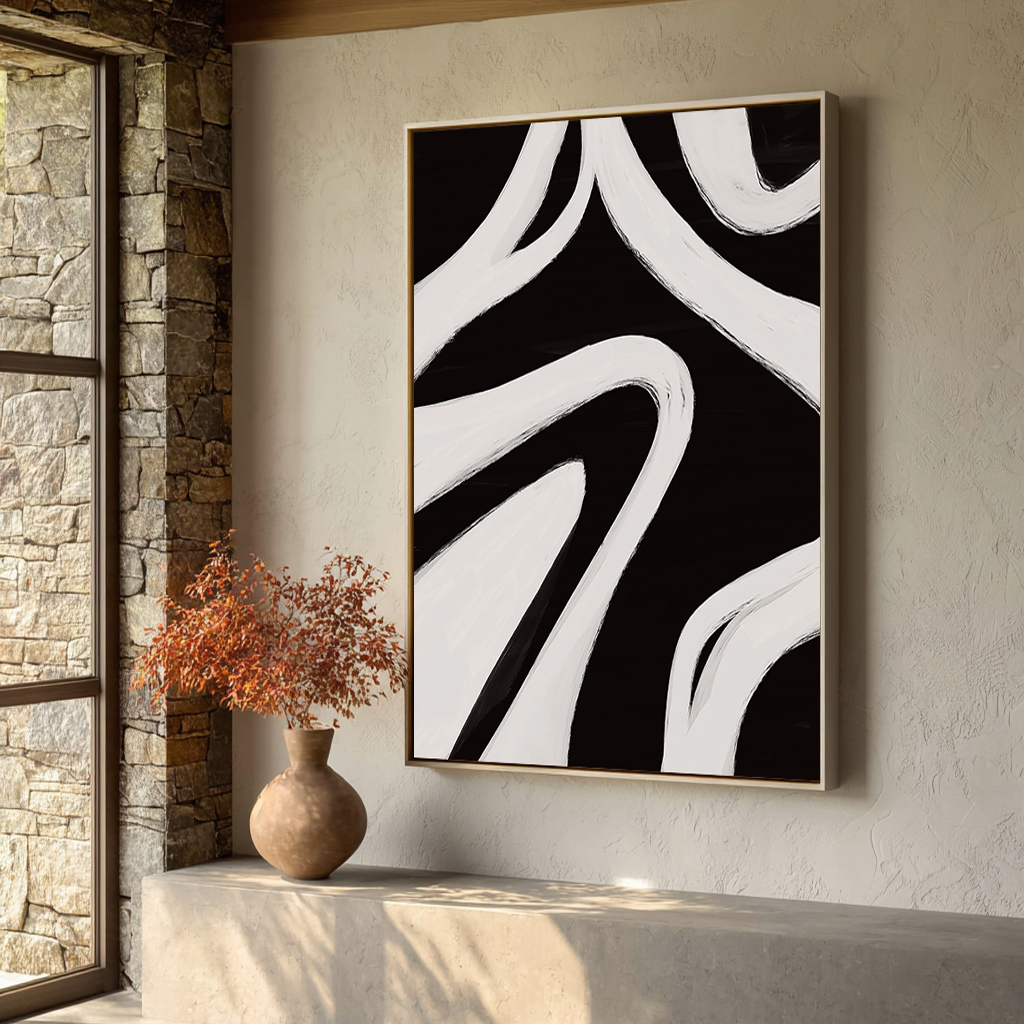 Zebra Flow – Bold Texture Fluid Oil Minimalist Painting | Modern Minimalist Bedroom & Home Office Art