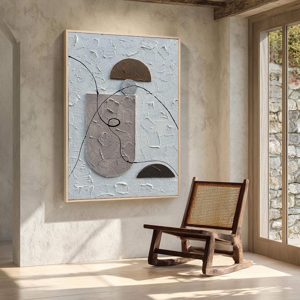 Zen Balance – 3D Heavy Texture Plaster Relief Minimalist Painting | Modern Minimalist Bedroom & Home Office Art