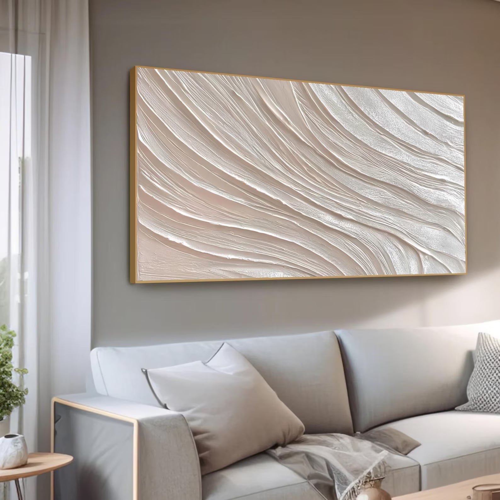 Silent Rhythm – Modern Minimalist White Wave Relief Texture Painting | Modern Minimalist Bedroom & Home Office Art