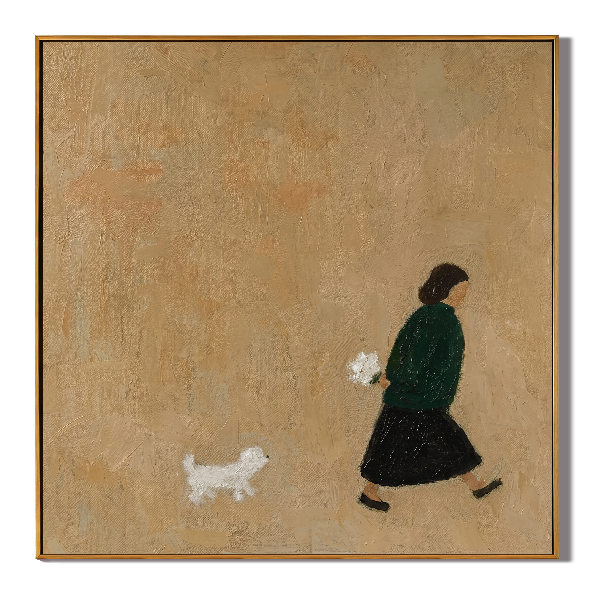 The Garden Errand painting, wood frame, white background