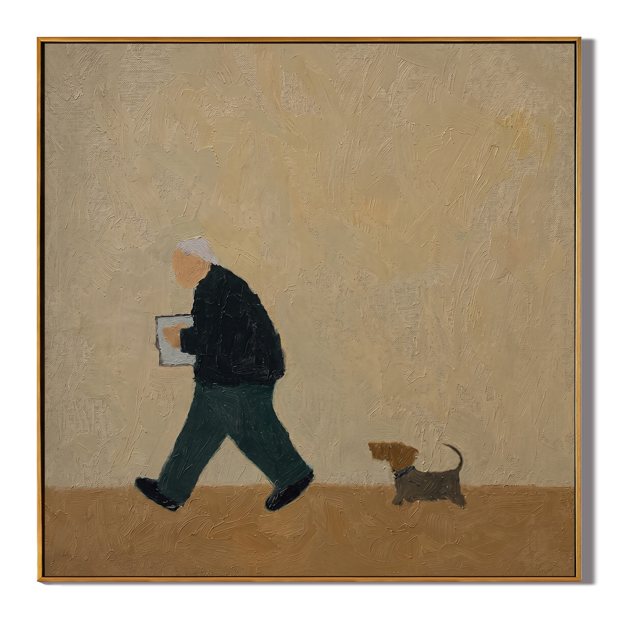 The Evening Reader painting, wood frame, white background