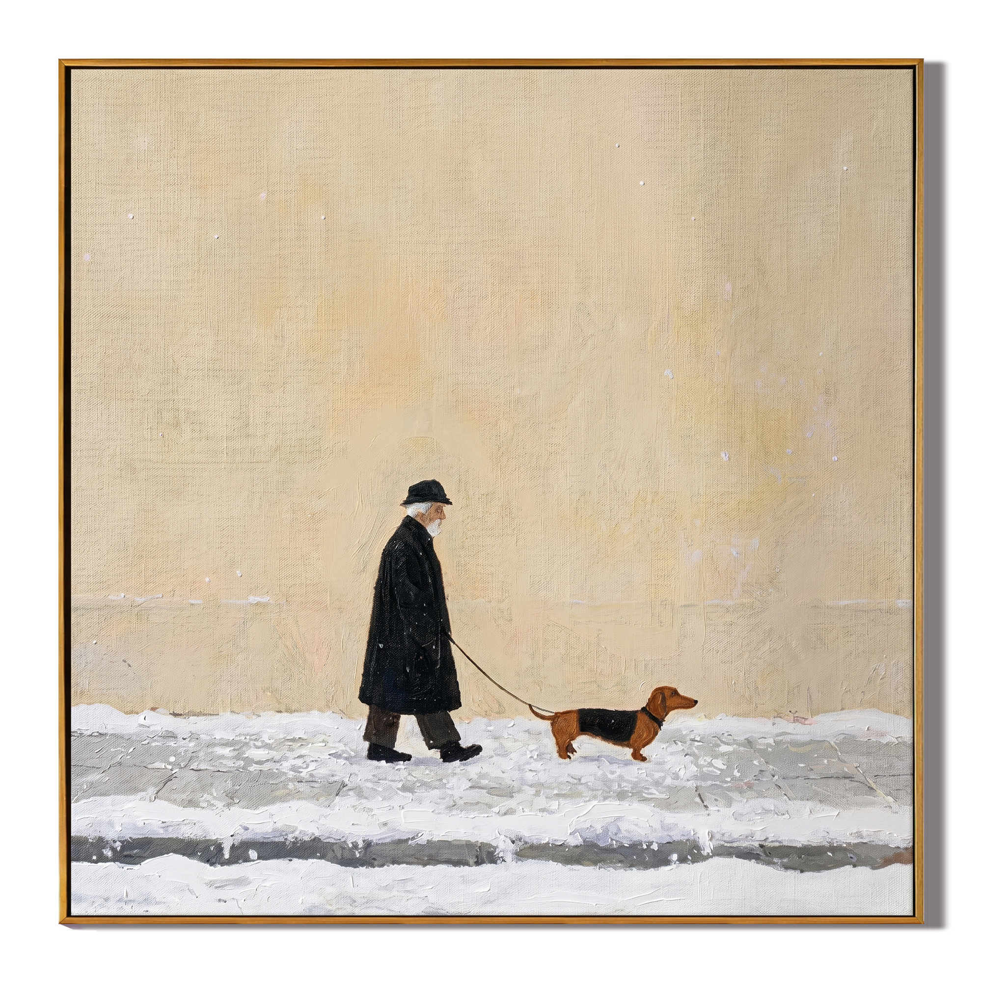 The First Snowfall painting, wood frame, white background