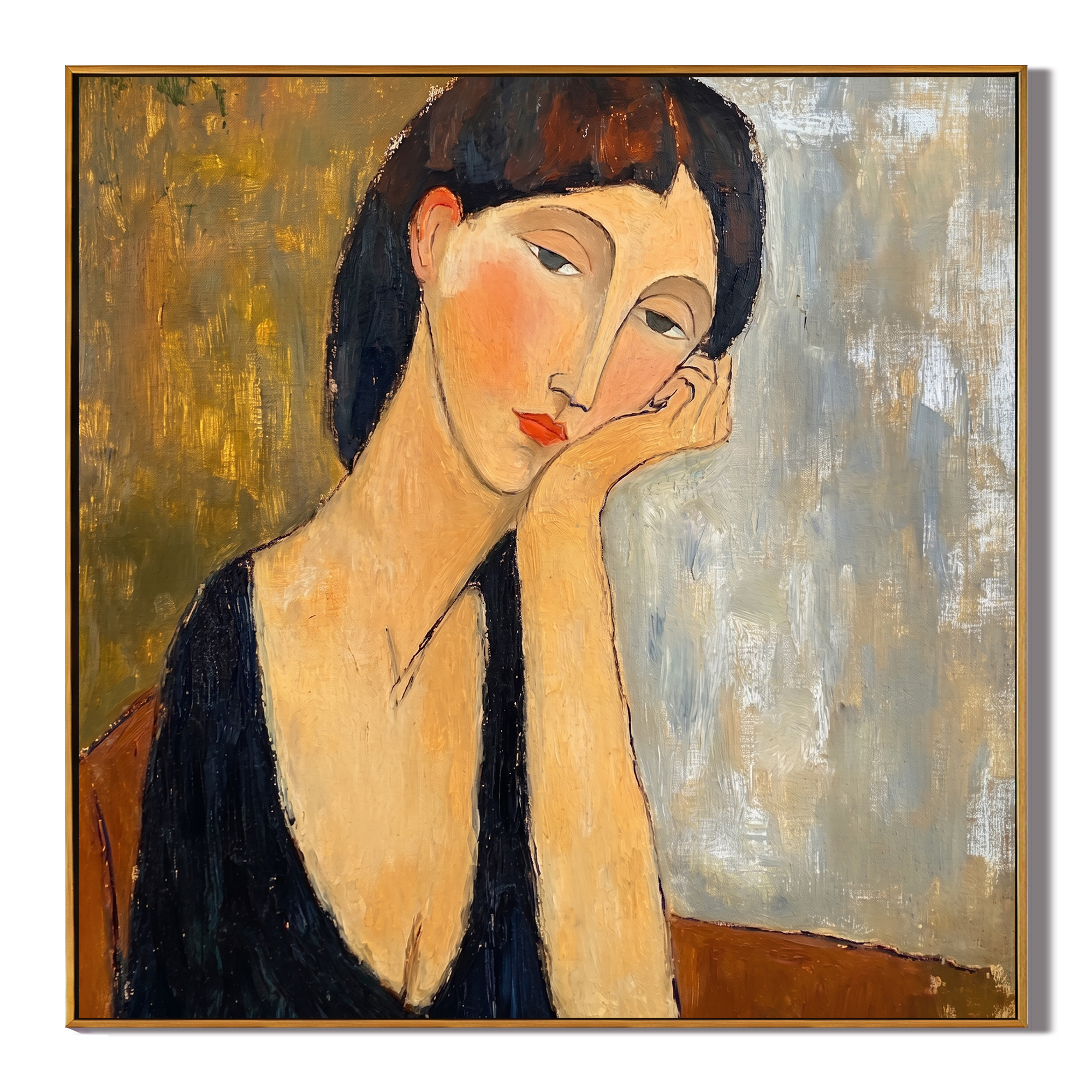 Ochre Solitude – Elongated Portrait Painting | Contemporary Minimalist Square Art