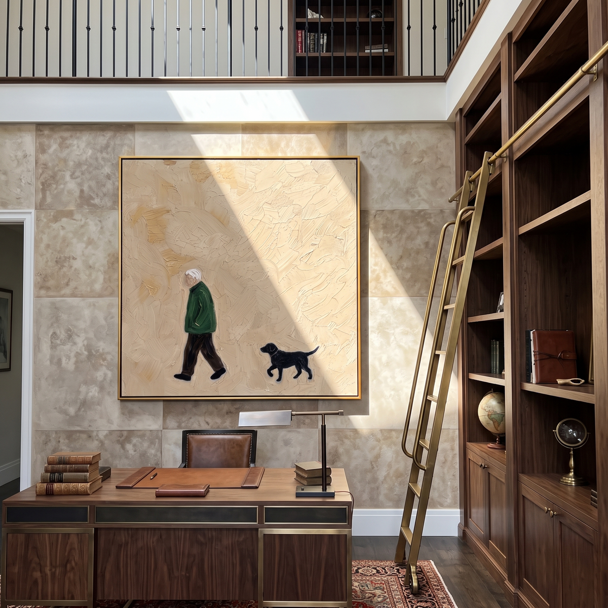 Green Coat Keeps Pace painting presented in an alternate room setting