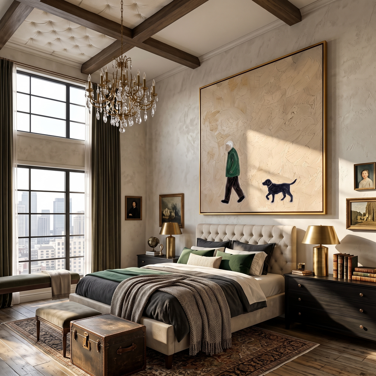 Green Coat Keeps Pace displayed with natural materials and quiet decor