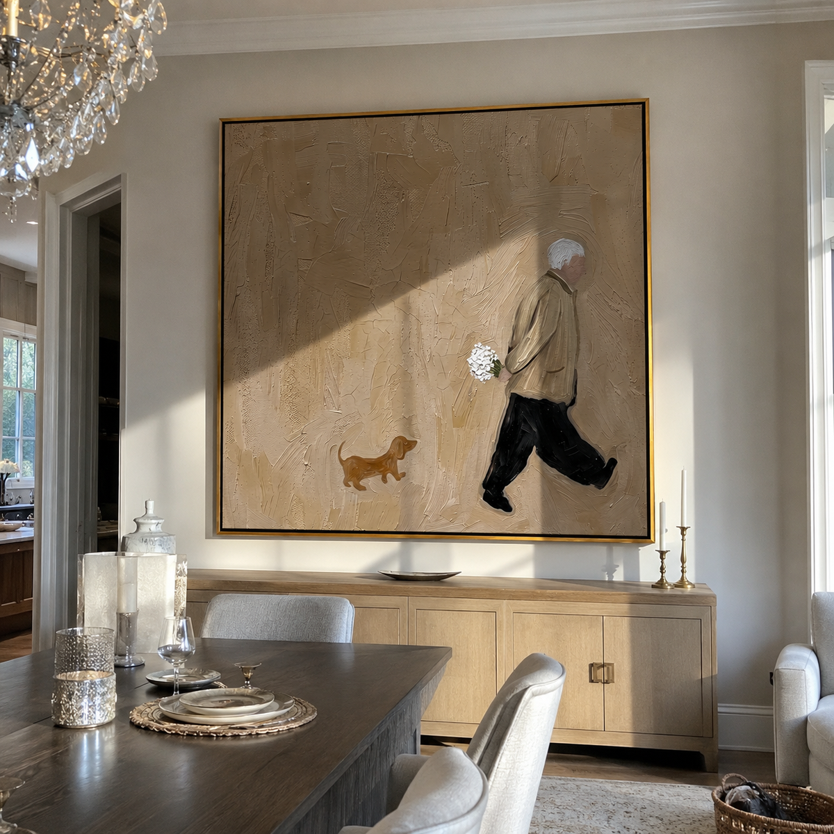 Flowers Along Short Steps painting presented in an alternate room setting