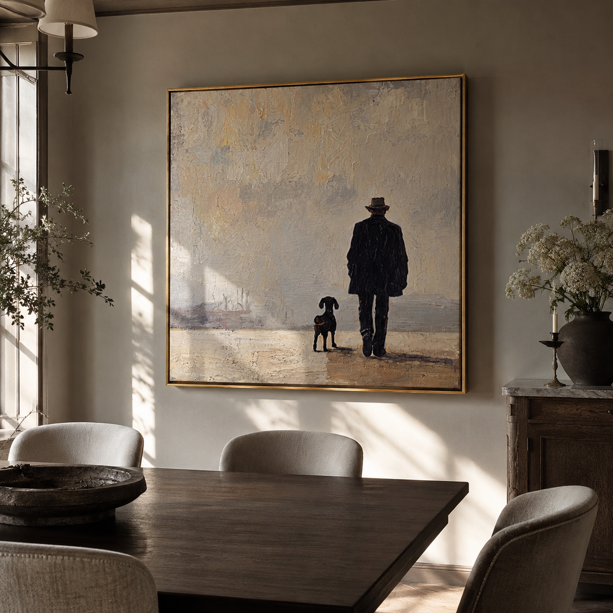 Fog Keeps Their Footsteps displayed with natural materials and quiet decor