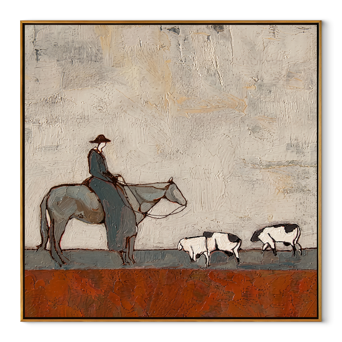 Sheep Cross Rust Plain square painting in a wood frame on a white background