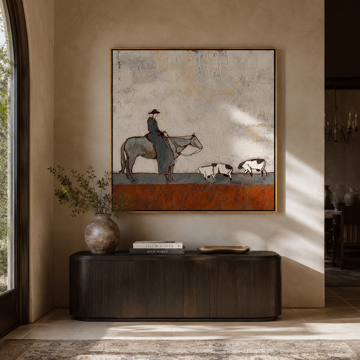 Sheep Cross Rust Plain people and pets wall art above contemporary furnishings