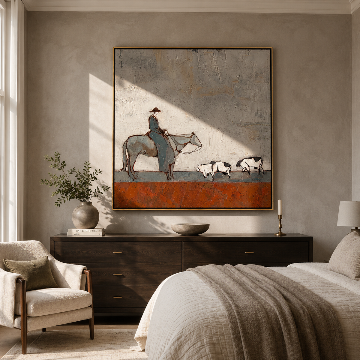 Sheep Cross Rust Plain displayed with natural materials and quiet decor