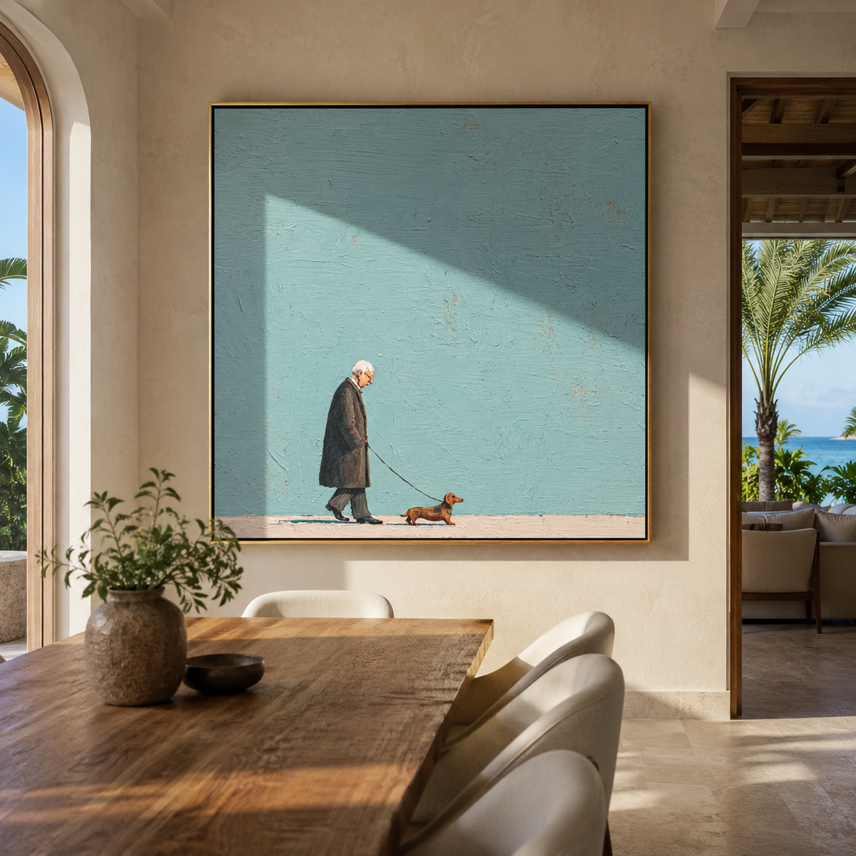 Turquoise Walk Tiny Hound artwork styled as a warm modern focal point