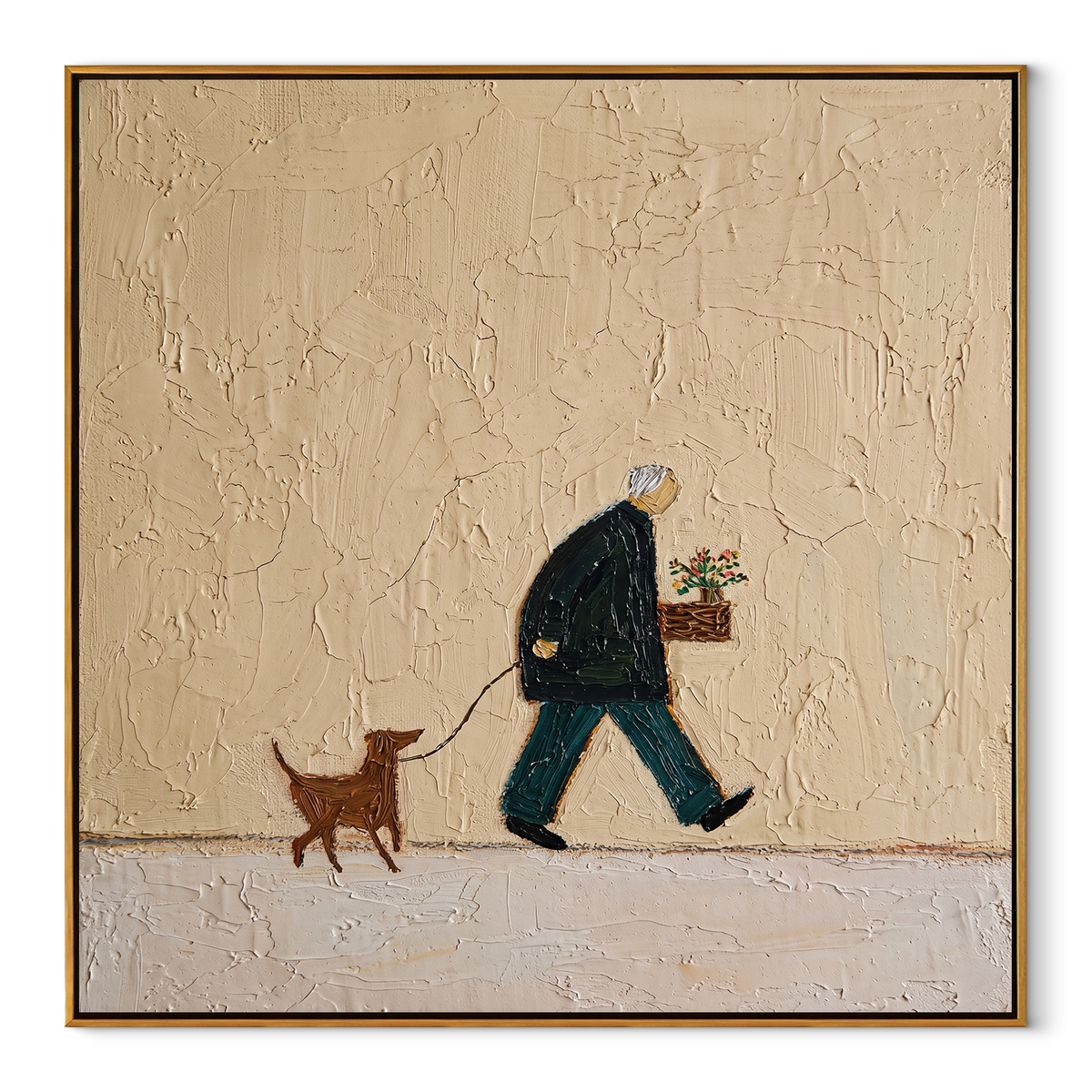 Flowers Lead Red Hound square painting in a wood frame on a white background