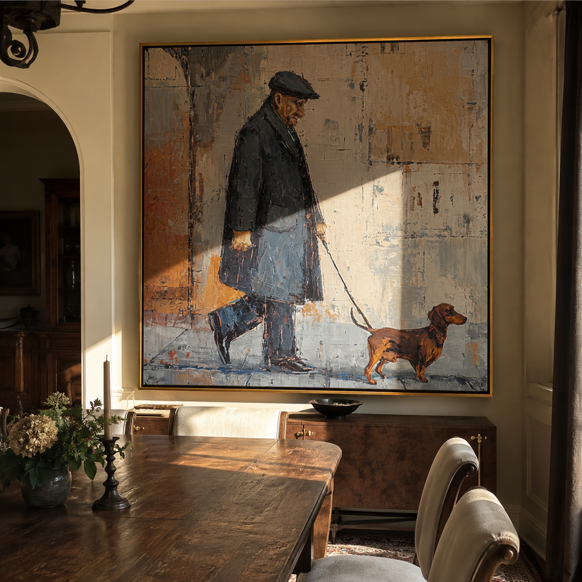City Walls Follow Dachshund people and pets wall art above contemporary furnishings