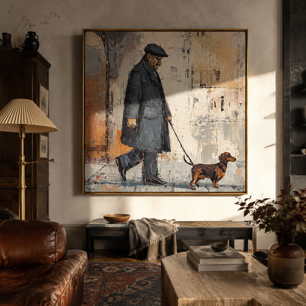 City Walls Follow Dachshund displayed with natural materials and quiet decor