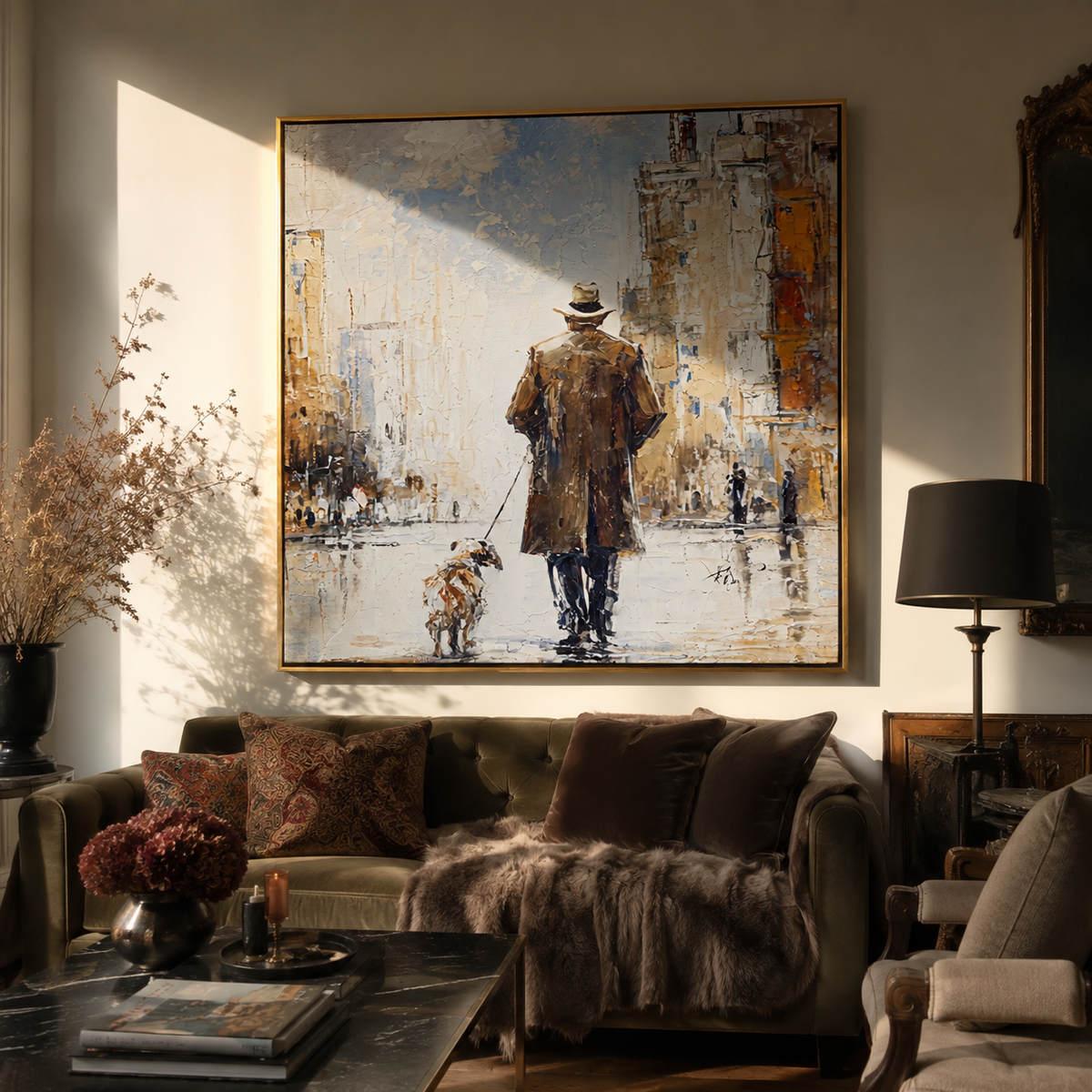 Snow Street Shared Steps painting presented in an alternate room setting
