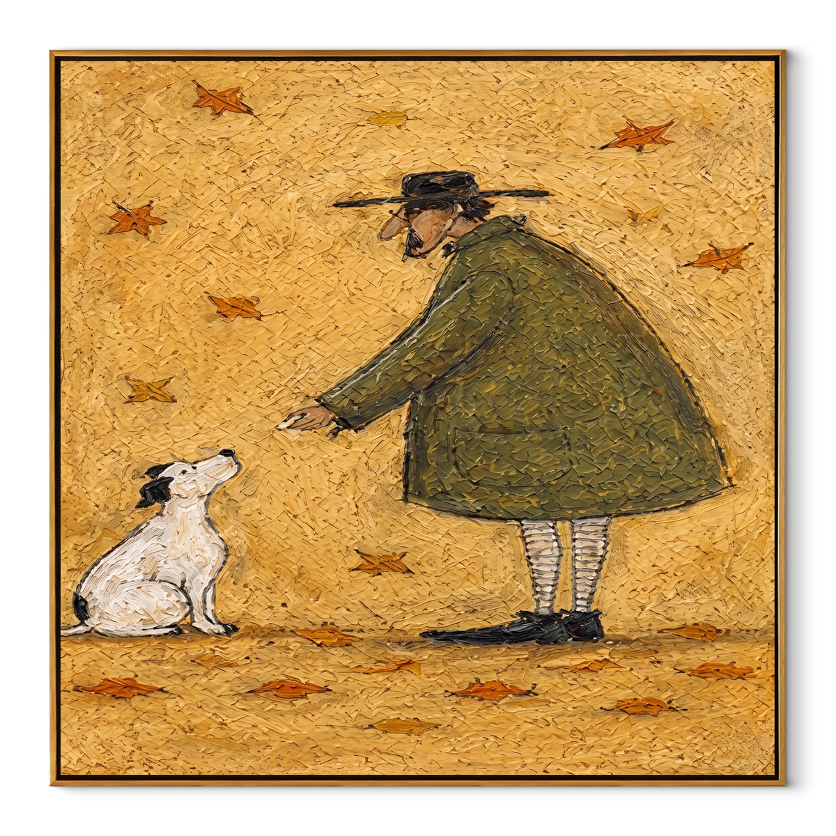 Autumn Leaves Circle Friends square painting in a wood frame on a white background