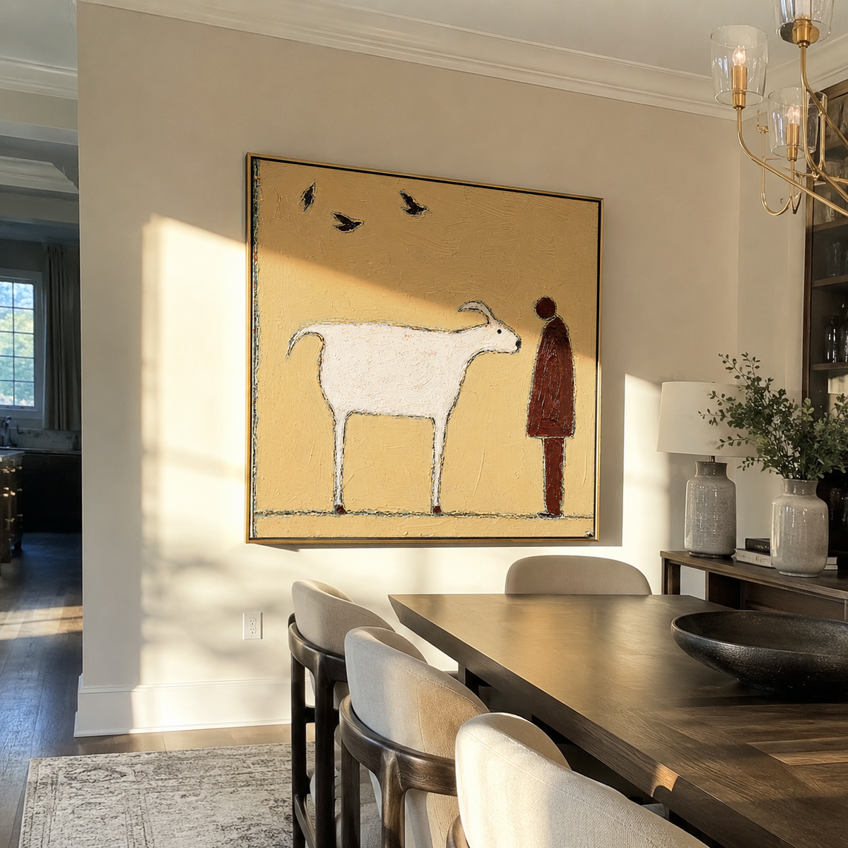 White Goat Meets Silence displayed with natural materials and quiet decor