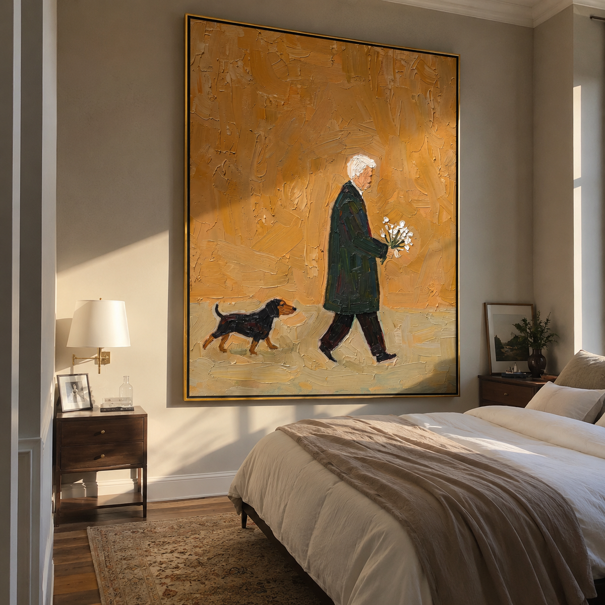 Gold Morning Flower Walk artwork styled as a warm modern focal point