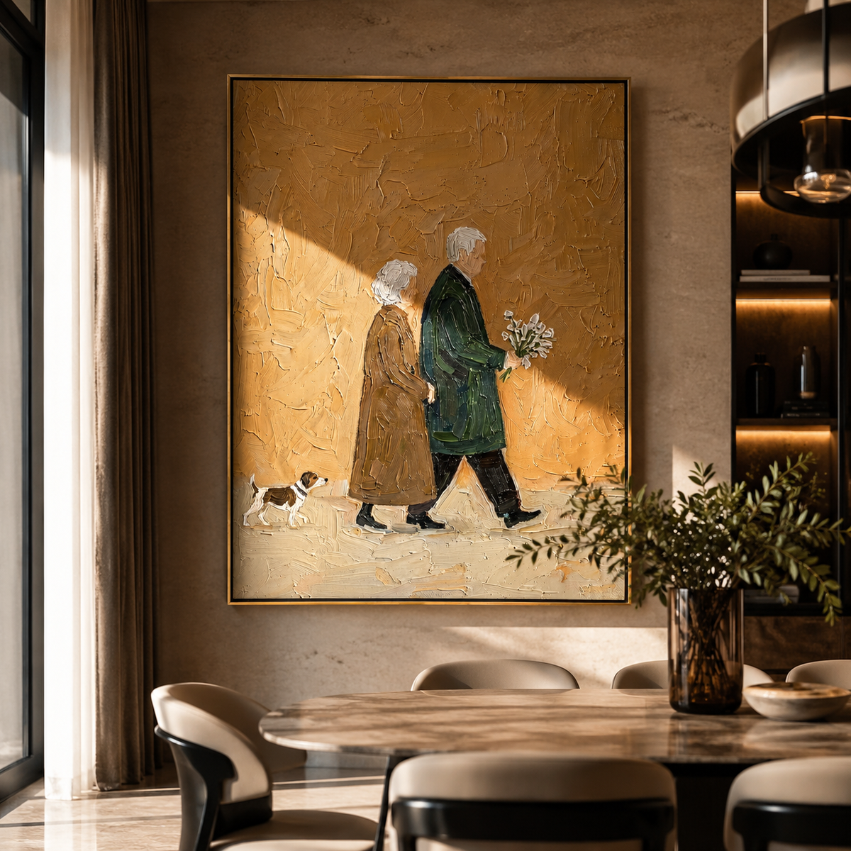 Flowers Between Two Coats artwork styled as a warm modern focal point