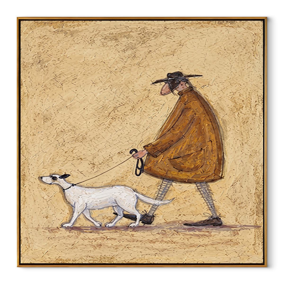 White Hound Sets Pace square painting in a wood frame on a white background