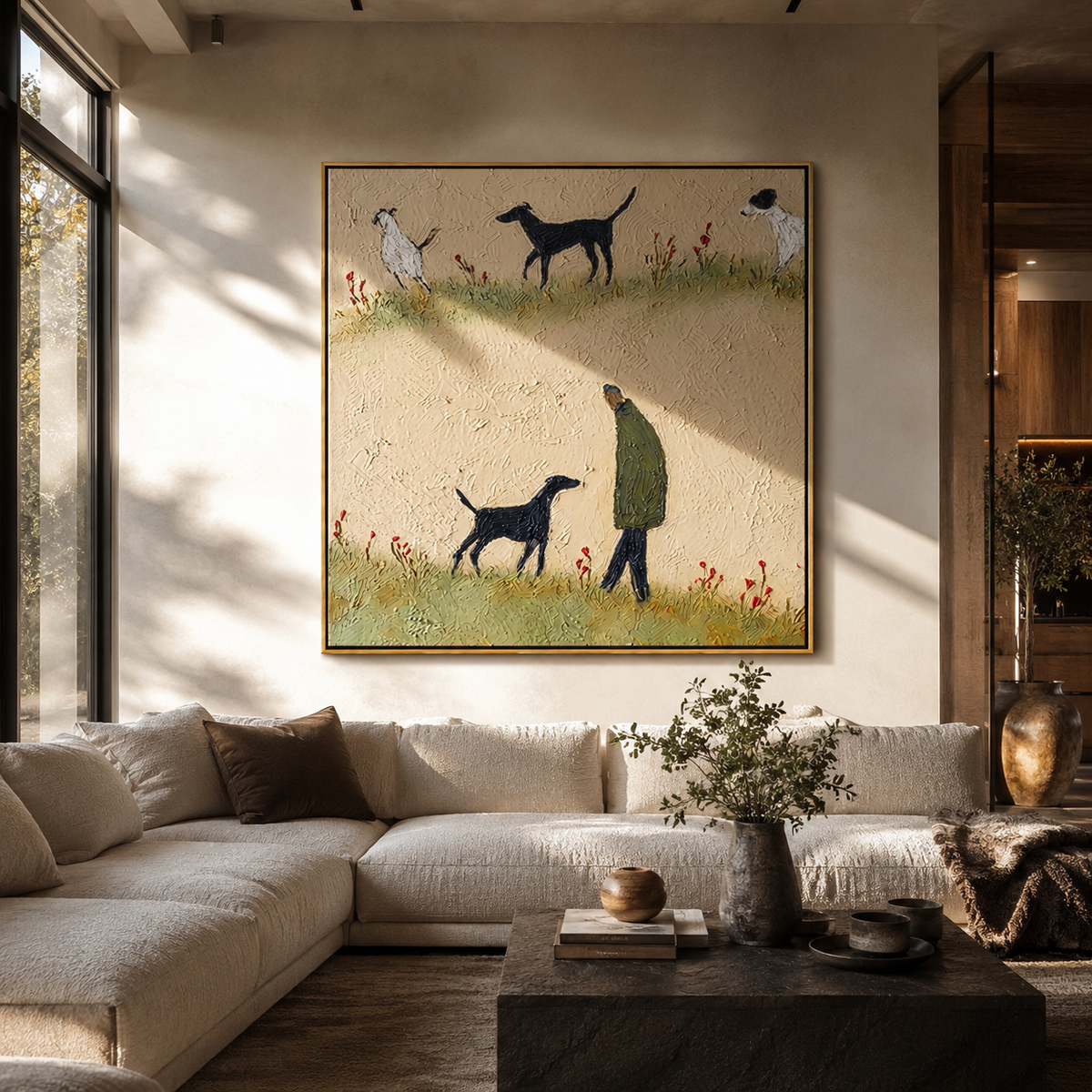 Meadow Walk Repeats Softly painting presented in an alternate room setting