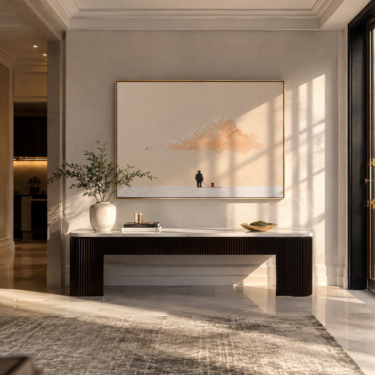 Peach Cloud Tiny Walk artwork styled as a warm modern focal point