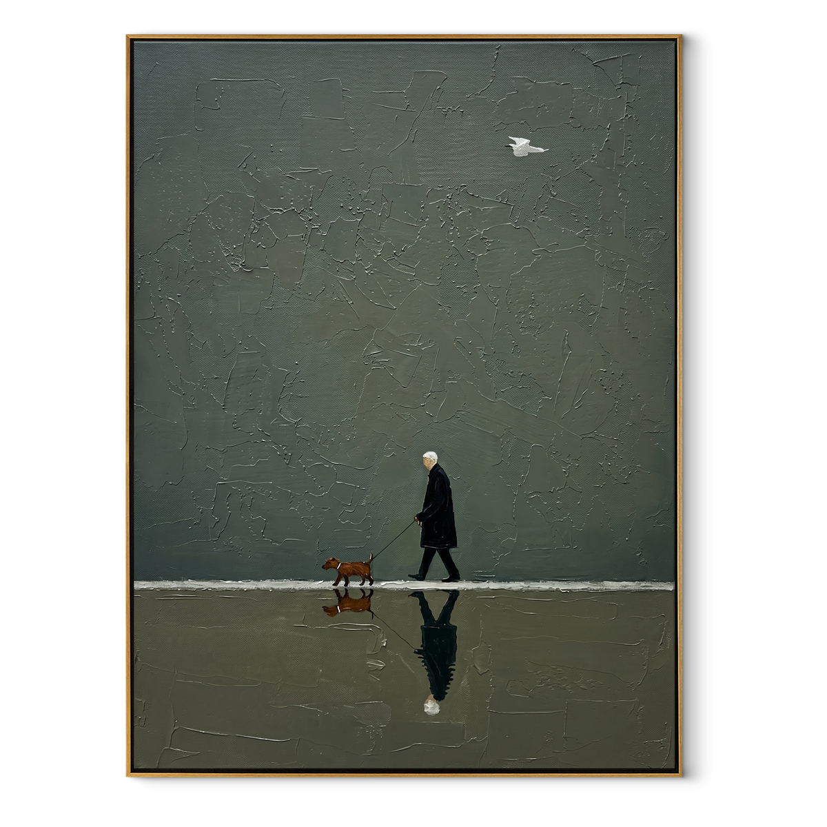 Reflections Hold Evening Walk vertical painting in a wood frame on a white background