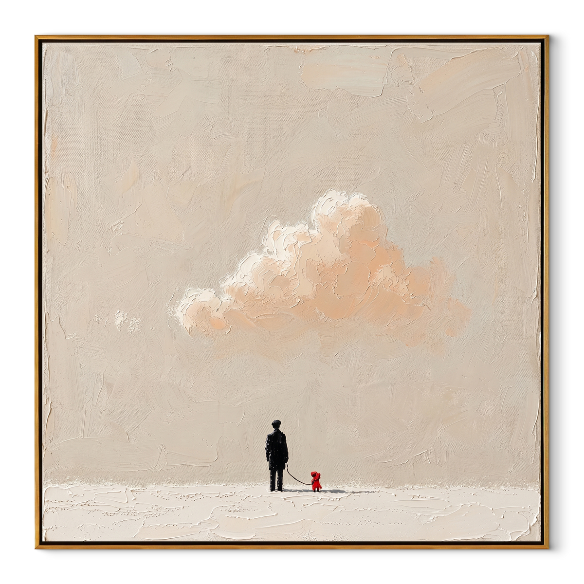 Cloud Waits Above Companions square painting in a wood frame on a white background