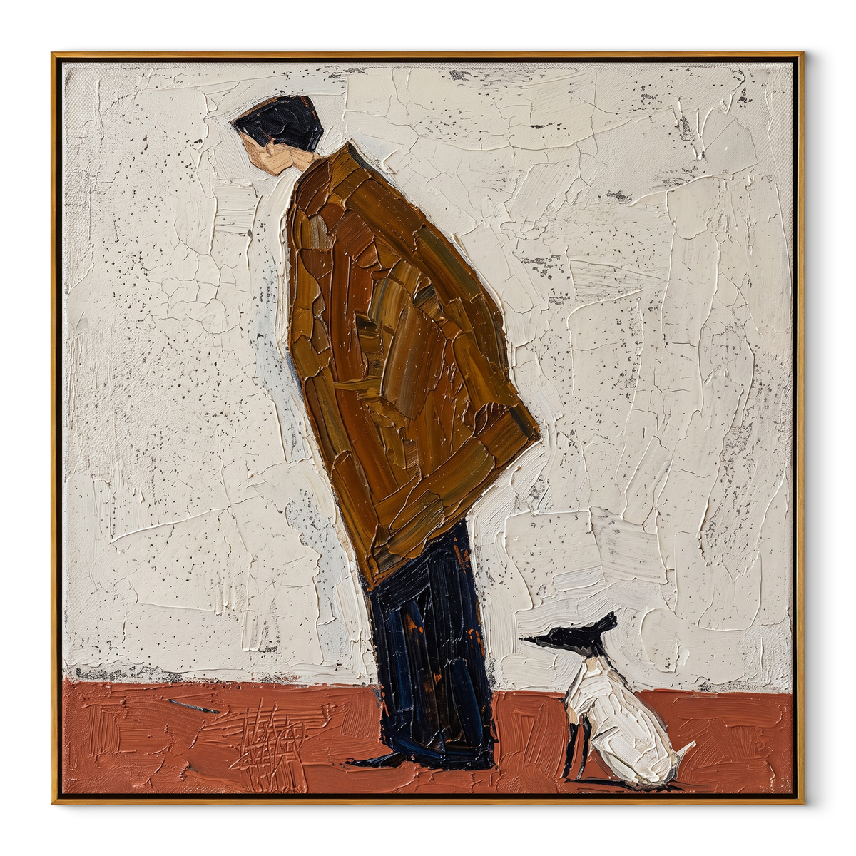 Brown Coat Bends Close square painting in a wood frame on a white background