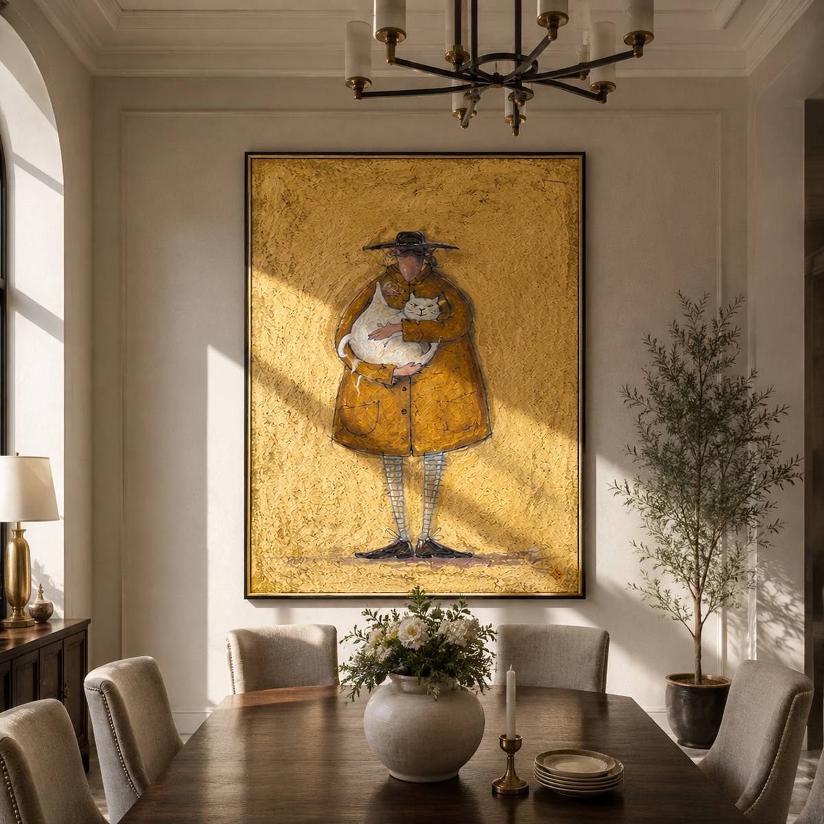 Small Friend Held Close painting presented in an alternate room setting