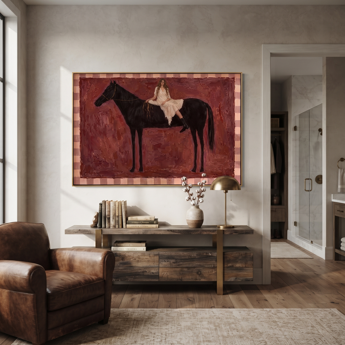 Crimson Saddle Quiet Rider displayed with natural materials and quiet decor