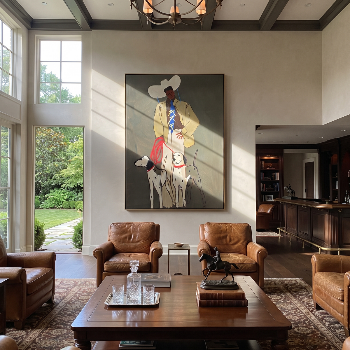 Cowboy Keeps Three Companions painting presented in an alternate room setting