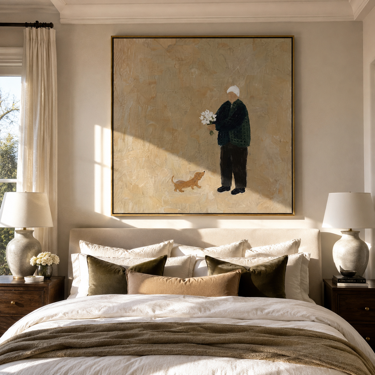 Flowers Find Small Hound artwork styled as a warm modern focal point