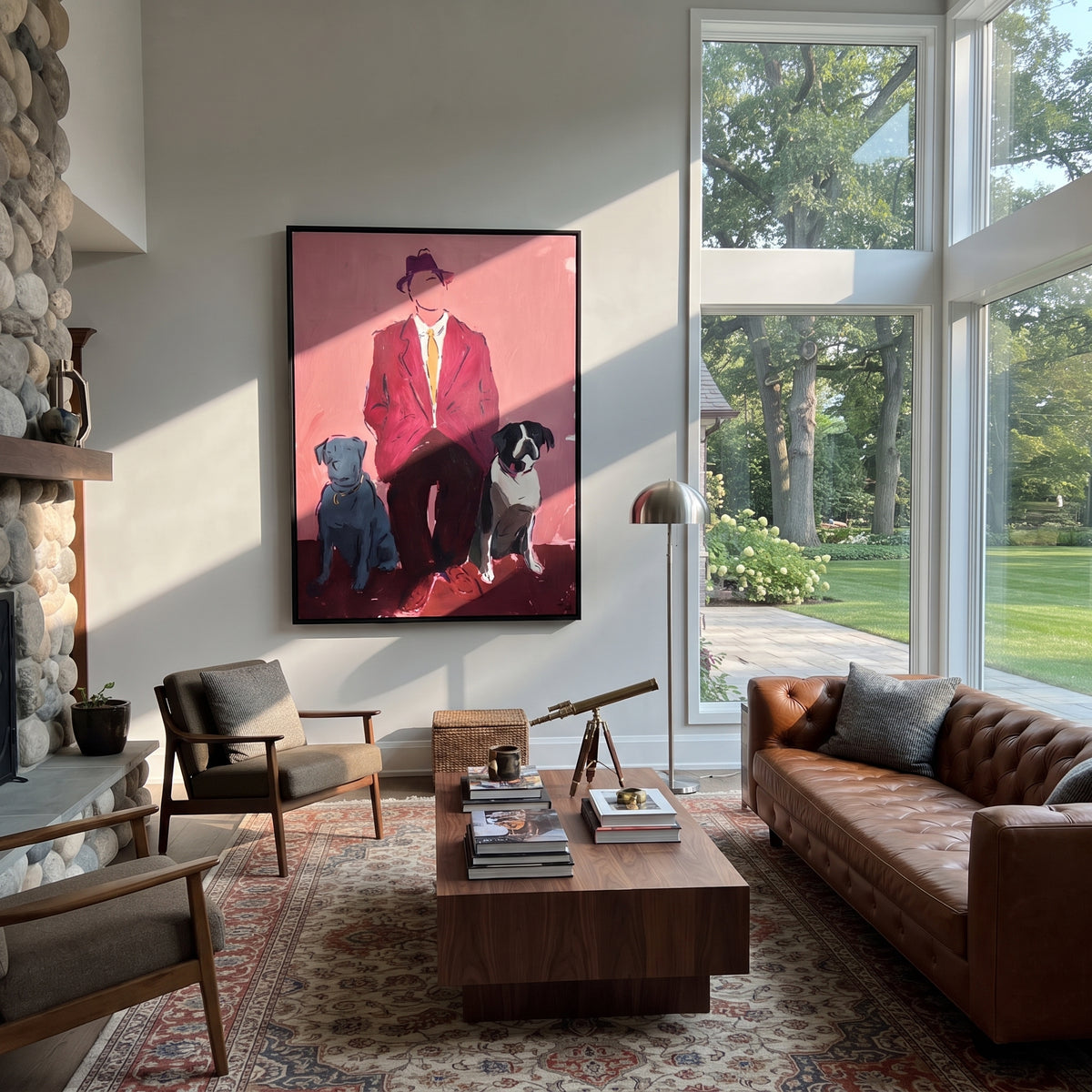 Red Suit Keeps Company displayed with natural materials and quiet decor