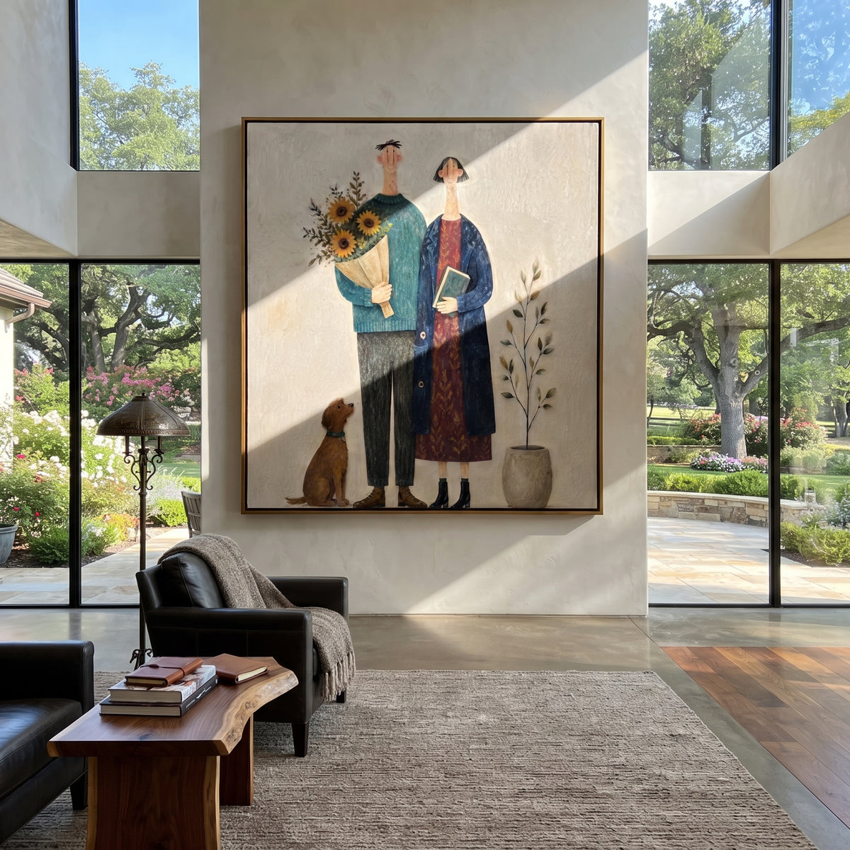 Sunflowers Gather Family Close artwork styled as a warm modern focal point